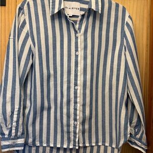 OLA RIVER Women's Blue Striped Button Down Shirt